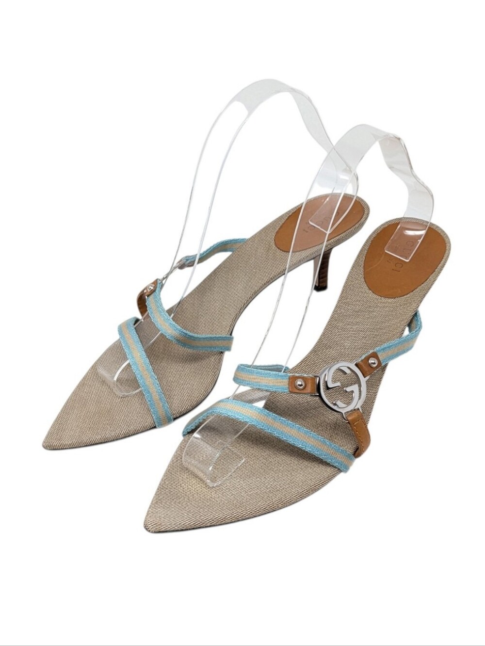 Gucci Vintage Tom Ford Brit Canvas Interlocking GG Logo Pointed Dress Sandals 9
